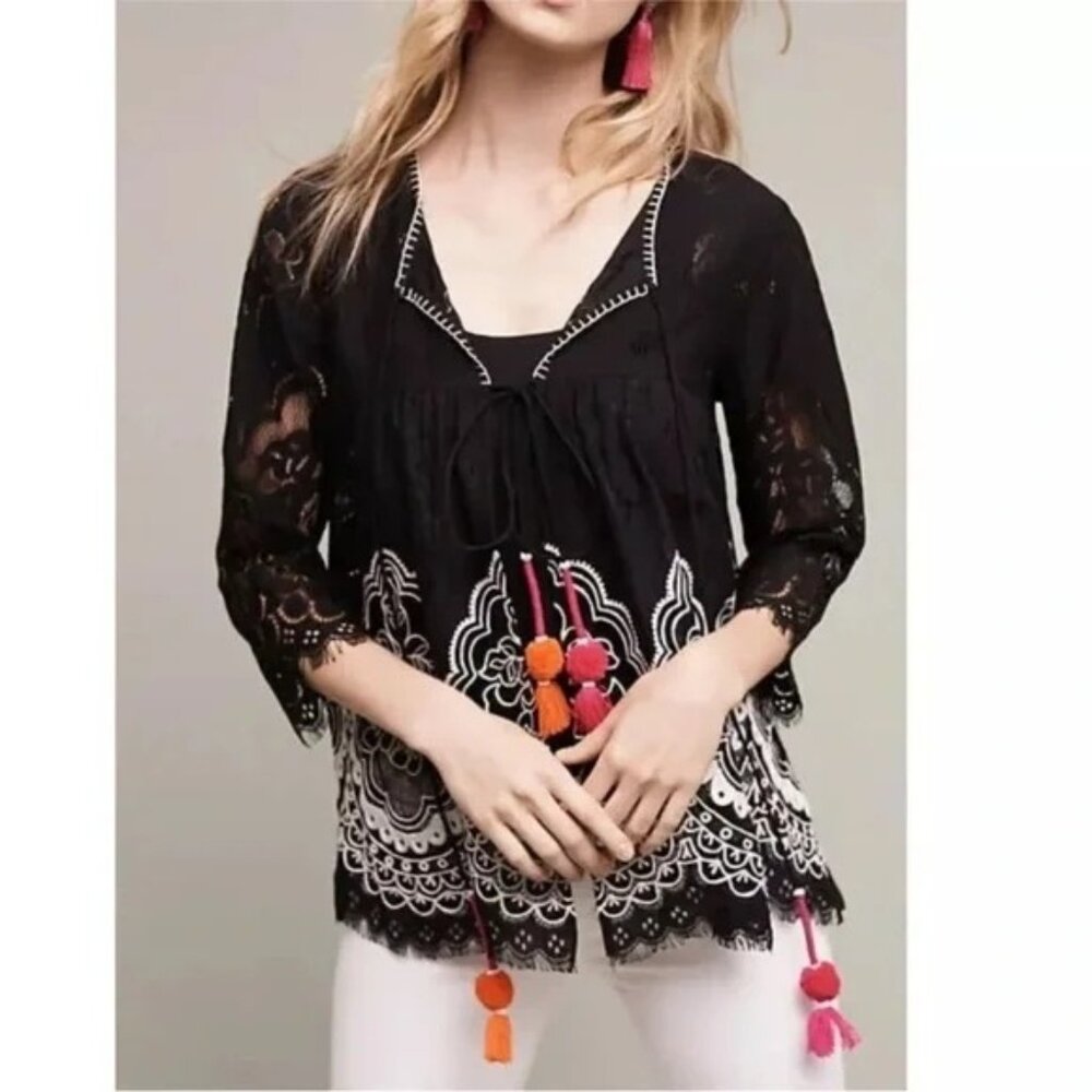 Hemant and Nandita Cara Tassel Lace Boho Top